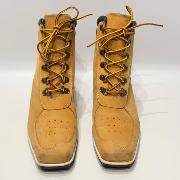 Timberland Wheat Nubuck Leather Wedge Heel Ankle Boot Square Toe Women Size 7.5M - Picture 4 of 14